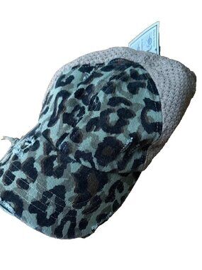 C.C. Womens Leopard Print Hat Brown Green Distressed Ponytail Cheetah Baseball
